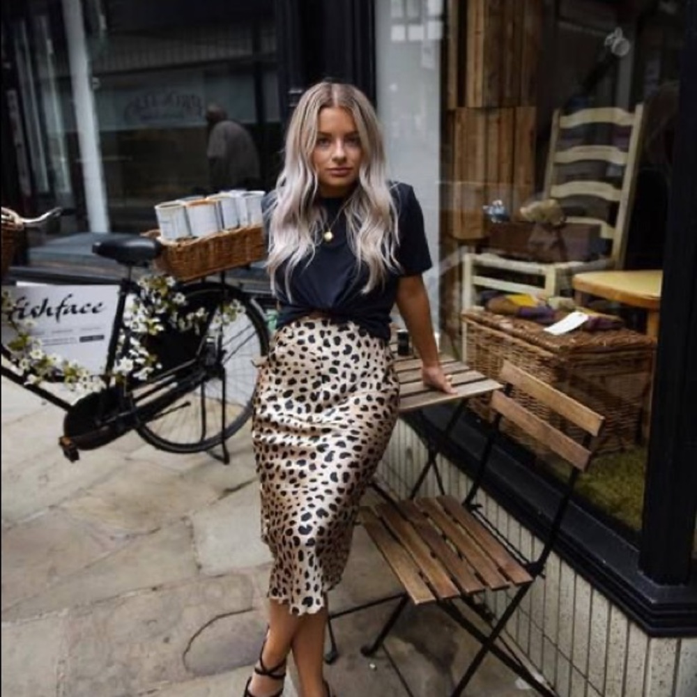 NWT leopard satin midi slip skirt